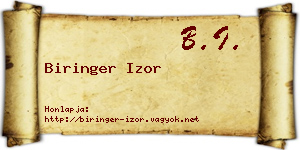 Biringer Izor névjegykártya